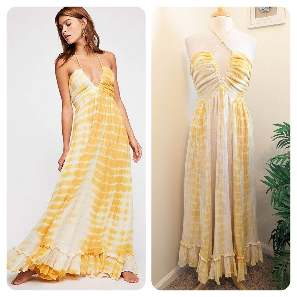 Free People | Jen's Pirate Booty Ysabel Tie Dye Boho Maxi Dress Yellow M/L
